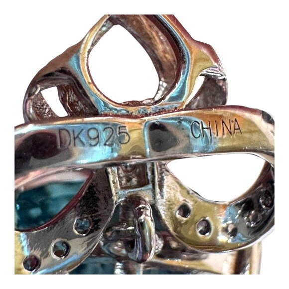 Sterling Silver DK Blue Topaz Elegant Bow Drop Earrings Statement Pierced Vtg - Picture 5 of 7